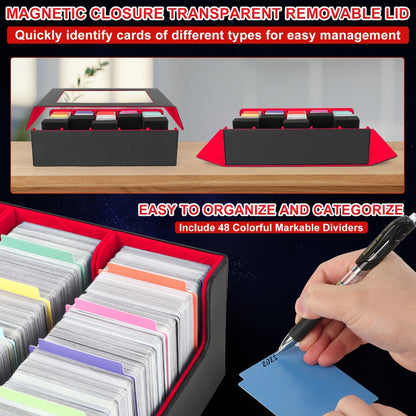Five-Row Trading Card Storage Box with 48 Dividers, Five Foam Supports and 3200+ or 4000+ Capacity Options
