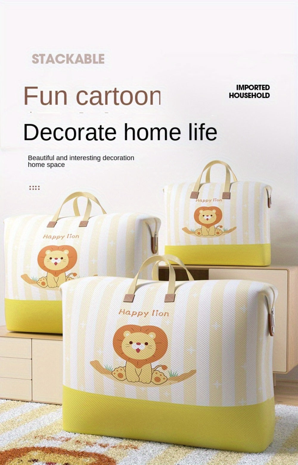 Large Zippered Bedding Storage Bag with Airplane Bear Print, Carry Handles and Exact One-Piece Size Option