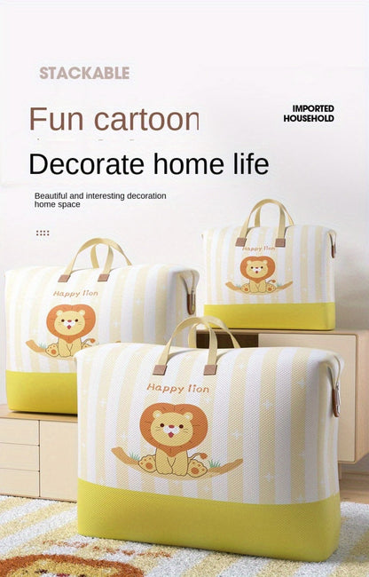 Large Zippered Bedding Storage Bag with Airplane Bear Print, Carry Handles and Exact One-Piece Size Option