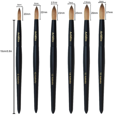 Kolinsky Nail Brush Round Head for Acrylic Extensions – Professional Black Wooden Handle Nail Art Brush with Genuine Kolinsky Hair Bristles, Sizes #8 #10 #12 #14 #16 #18 for Salon & Home Manicure Women