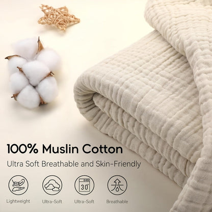 Morandi Cotton Muslin Blanket 6-Layer – Soft Gauze Throw for Couch & Bed, Lightweight Breathable All Season, Machine Washable, 6 Colors