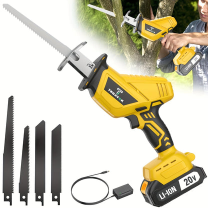 Electric Reciprocating Saw Cordless with LED Light & Safety Lock – Multi-Purpose Cutting Tool with Replaceable Blades, 1 or 2 Battery Options, Carrying Case Included