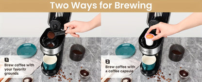 Coffee Brewer Single Serve for K-Cup Pods and Ground Coffee 6-14oz Reservoir One-Button Operation Auto Shut-Off Compact Coffee Maker for Home Office Dorm Travel 120V