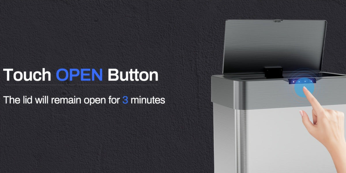 Touchless Trash Can with Motion Sensor 18.5 Gallon 60L, -Close Lid, Brushed Stainless Steel, Bag Holder
