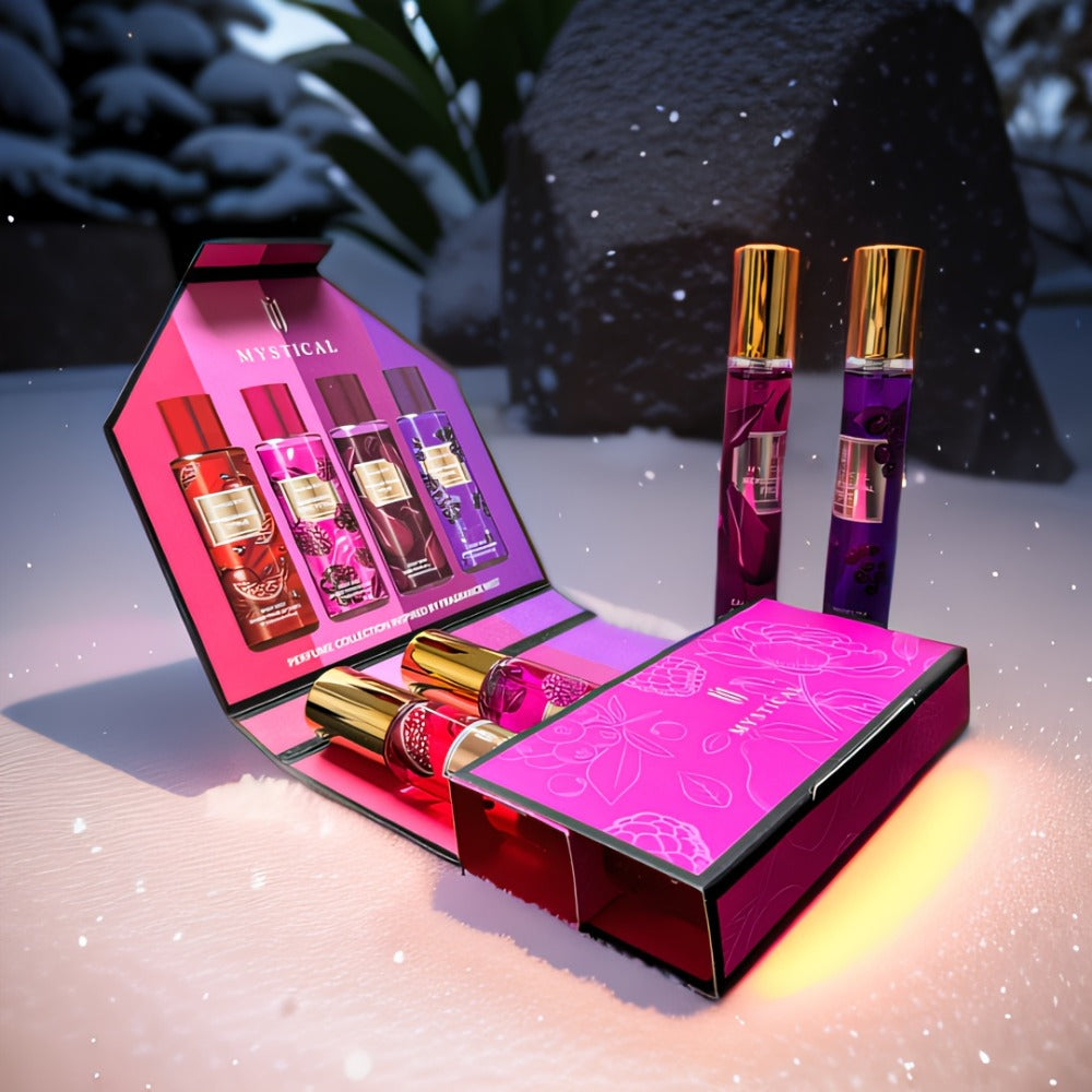 Perfume Gift Set with Four 20ml Floral or Fruity Travel Sprays in Pink or Botanical Gift Boxes