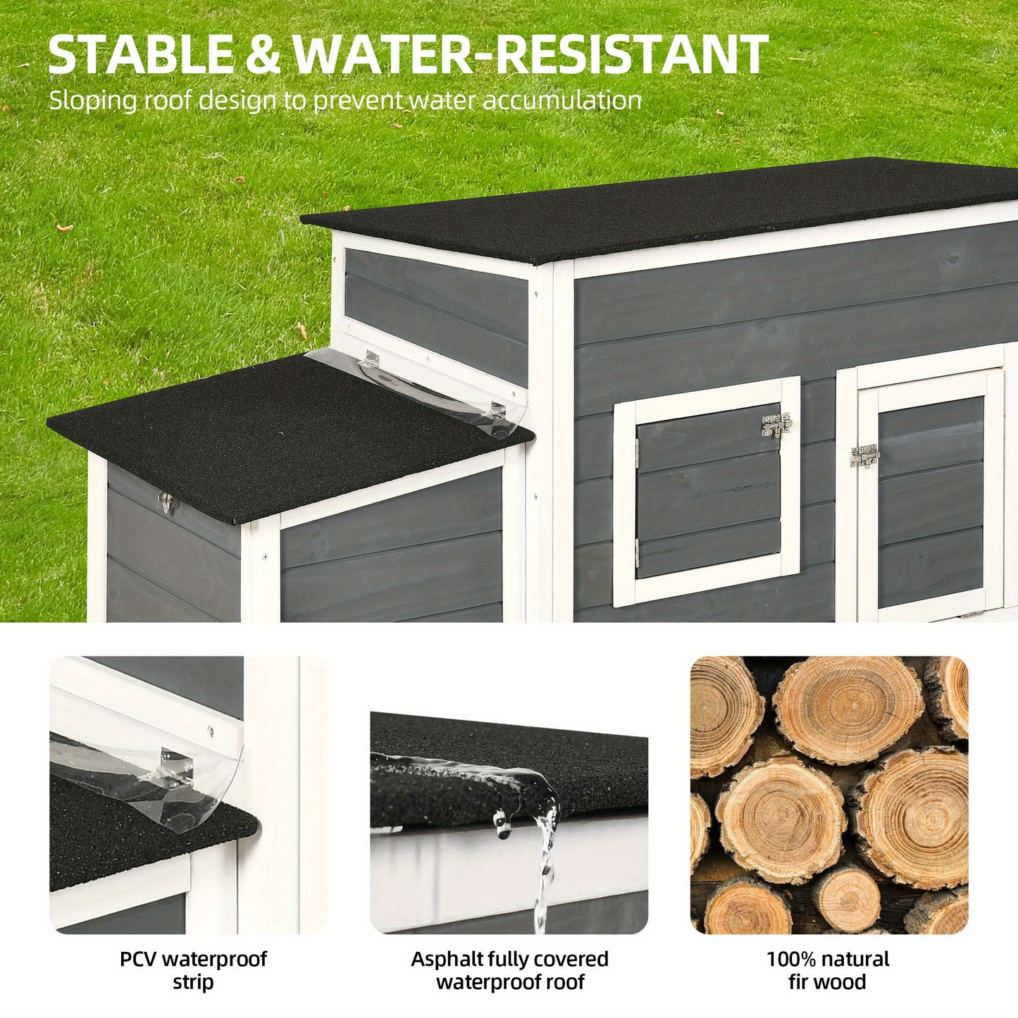 Wooden Hen House with 67in Frame, Two Nest Boxes, Ramp and Gray or Brown Two-Tone Outdoor Finish