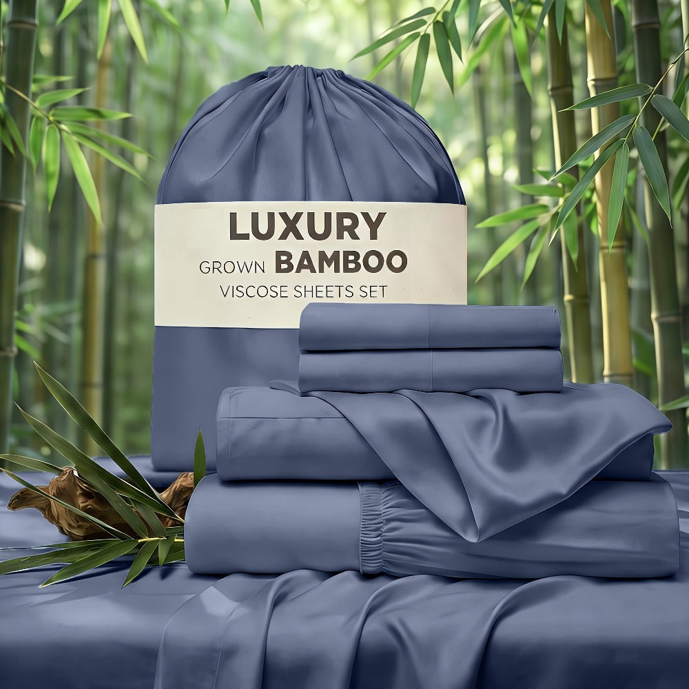 Bed Sheet Set 4-Piece Bamboo-Derived Rayon with Deep-Pocket Fitted Sheet in Twin, Full, Queen and King Sizes