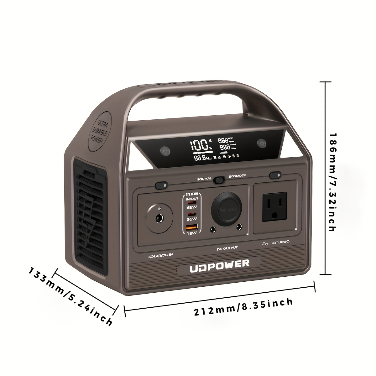 Portable Power Station 595Wh 600W with LiFePO4 Cell Pack, Nine Outputs, USB-C PD and 1200W Surge
