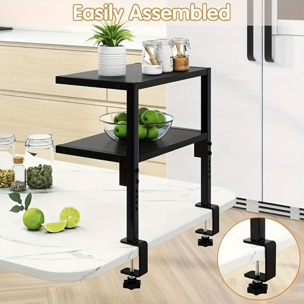 2-Tier Desktop Storage Shelf, Carbon Steel Desk Organizer, Adjustable Space-Saving Rack with Rustic Brown Finish