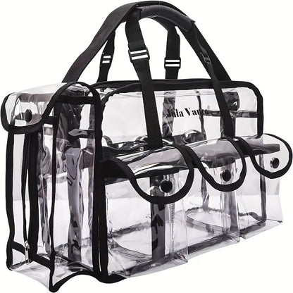 Clear Multi-Pocket Tote Bag with Black Trim, Dual Handles and Protected Fashion, Simple or Portable Styles