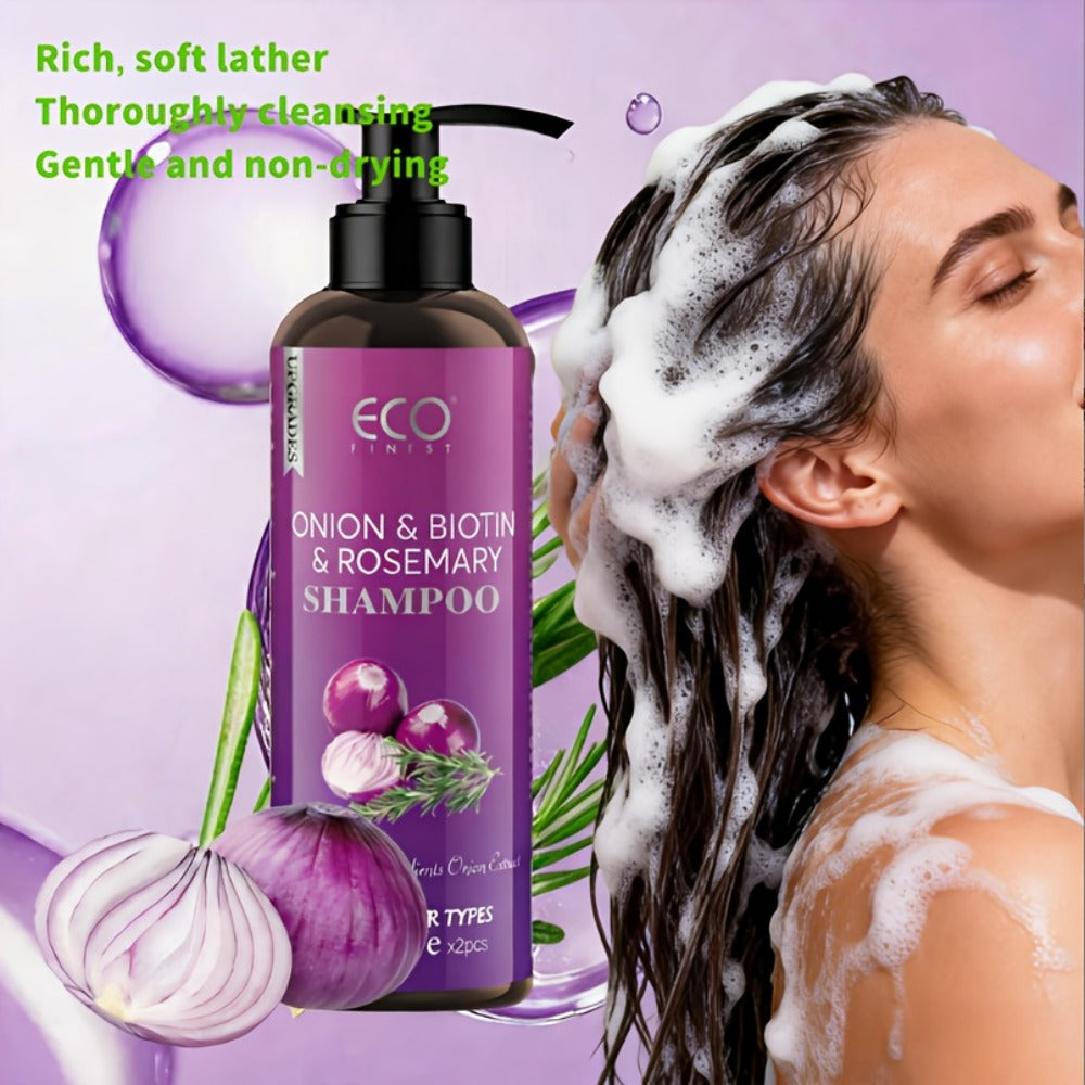 Onion Biotin Shampoo and Conditioner Set — Rosemary & Jojoba Oil, Anti-Dandruff, Strengthening & Nourishing for Dry Rough Damaged Hair, Promotes Hair Growth, Smoothing Formula, Men & Women