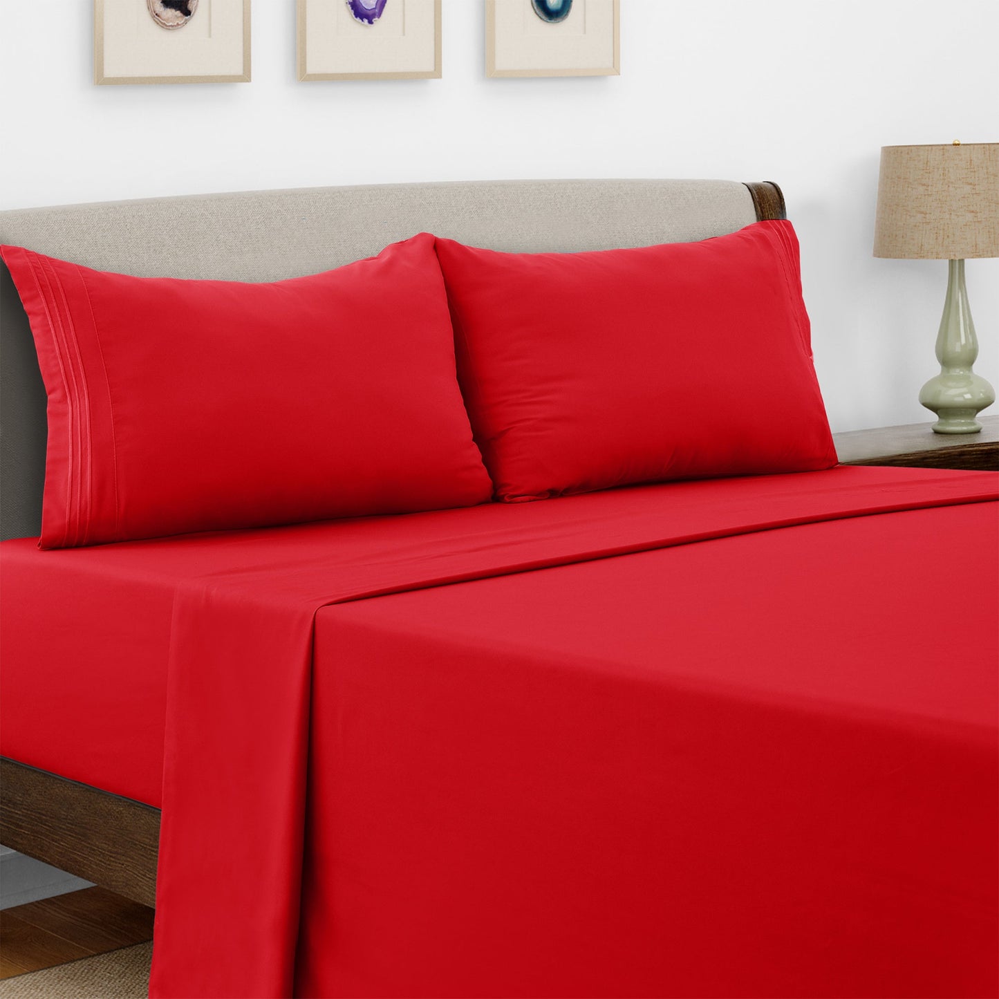 Bed Sheet Set Microfiber with Size-Dependent 3- or 4-Piece Contents and Six Documented Bed Dimensions