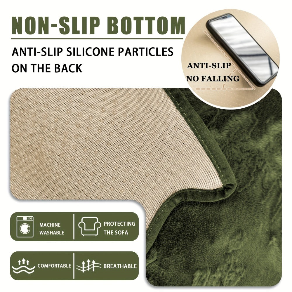 Sofa Cover Quilted Faux Rabbit Fur Plush Panels in 35.43-Inch Width with Seat, Pillowcase and Two-Piece Options