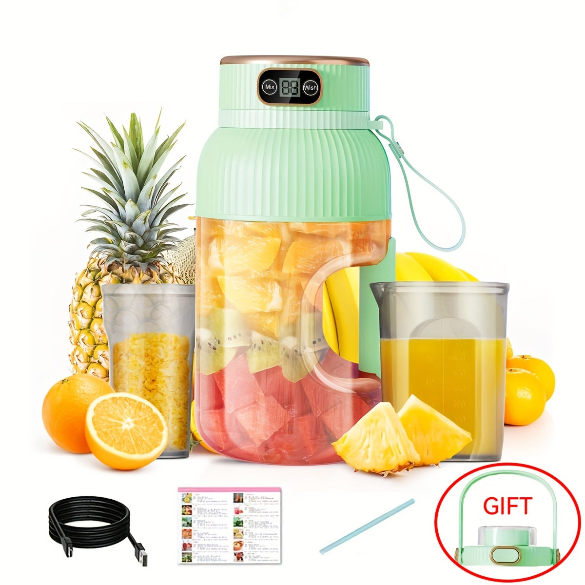 33.8-Ounce Portable Blender and Juicer with Top Digital Display in N99, Cyan or White Options