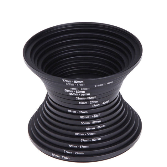 Step-Up Step-Down Lens Filter Adapter Rings 18pcs Set for DSLR Camera 37-82mm Aluminum Alloy Filter Ring Kit Compatible with Canon Nikon Sony Lenses