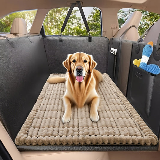 Dog Car Mat Nonslip Pet Seat Cushion with Rear Extension Pad, Heavy-Duty Anti-Scratch Waterproof Floor Liner for SUVs Sedans Trucks, Fits All Dog Sizes Small Medium Large, Durable Polyester Travel Protector
