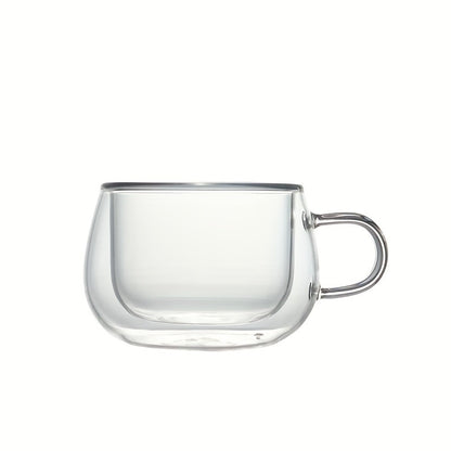 Double Wall Glass Coffee Cups with Handle Insulated Transparent Borosilicate Espresso Cappuccino Latte Tea Cups Set - Clear Heat Resistant Beverage Glasses for Hot & Cold Drinks
