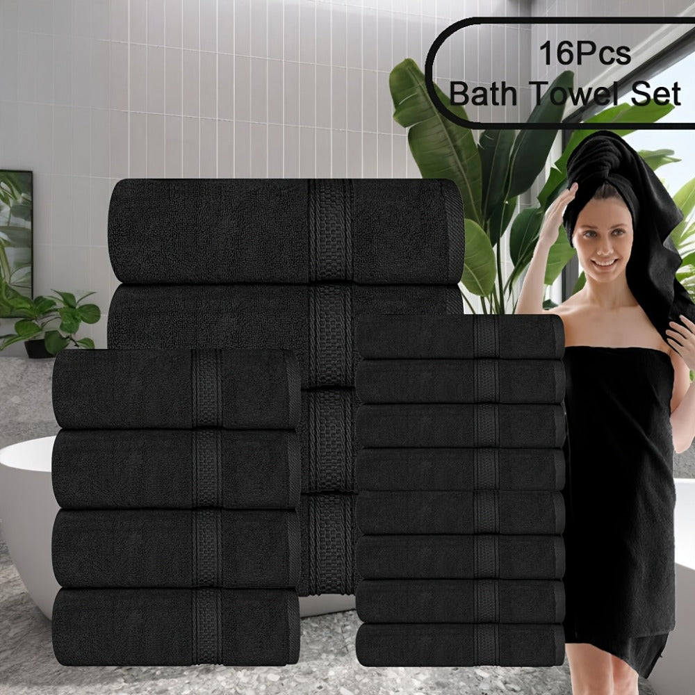 Towel Set 8 or 16 Piece Thickened Bath, Hand and Washcloth Collection in Multiple Solid Colors