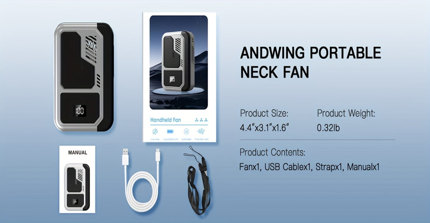 Portable Fan 3000mAh Three-Speed Desk, Neck and Waist Model with USB Charging and Three Color Options