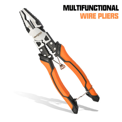 Pliers Set 9-in-1 Multi-Function Industrial Grade, 8.5" Lineman Pliers, 8.5" Long Nose Pliers, 8" Diagonal Side Cutters, CRV Steel TPR Handle Wire Stripper Crimper Cutter for Electrical & Auto Repair