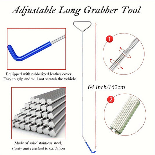 Car Door Unlock Tool Kit – Emergency Long Reach Grabber, Air Wedge, Trim Removal Tool & Carry Bag, Universal Fit for Cars Trucks SUVs, Lockout Kit for Roadside Emergency