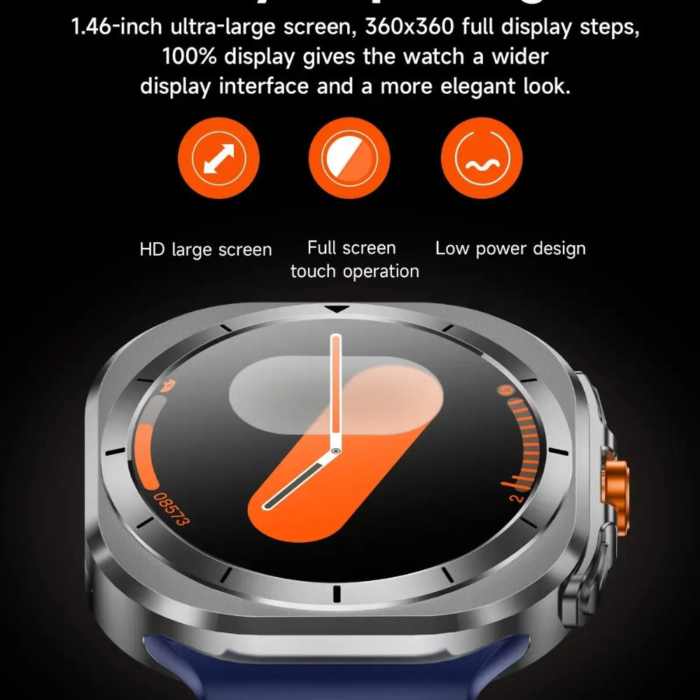 Smart Watch Round Display with Wireless Calling, Custom Faces and Orange, Black, White or Blue Band