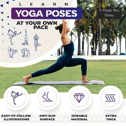 Yoga Mat with 75 Yoga Pose Illustrations & Side Storage Bag – Non-Slip Extra Thick Flexible Durable Exercise Mat for Beginners Men Women – 75 Stretching Actions Cute Printed Yoga Mat
