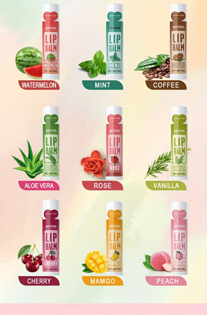 60-Piece Tube Lip Balm Set with 12 Pictured Flavor Labels in a Multicolor Display Box Assortment