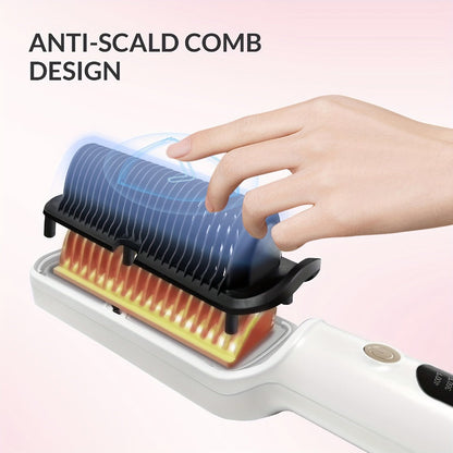 Ionic Hair Straightener Brush Anti-Scald – Precise Temperature Control Auto Shut-Off Straightening Comb Flat Iron for Women All Hair Types – Rose Gold, Black, Gift for Her