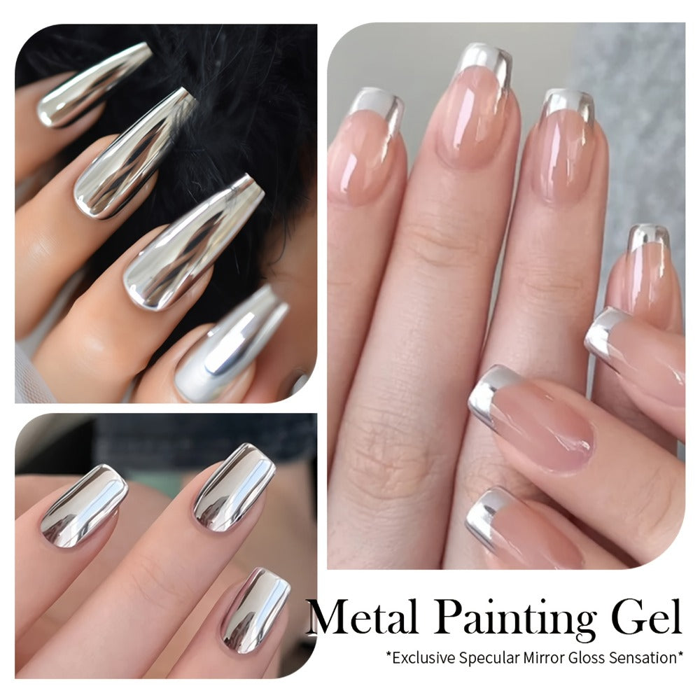 Metallic Silver Nail Art Painting Gel in 7ml LILYCUTE Jar with Fine Detail Brush for Lines and Floral Patterns