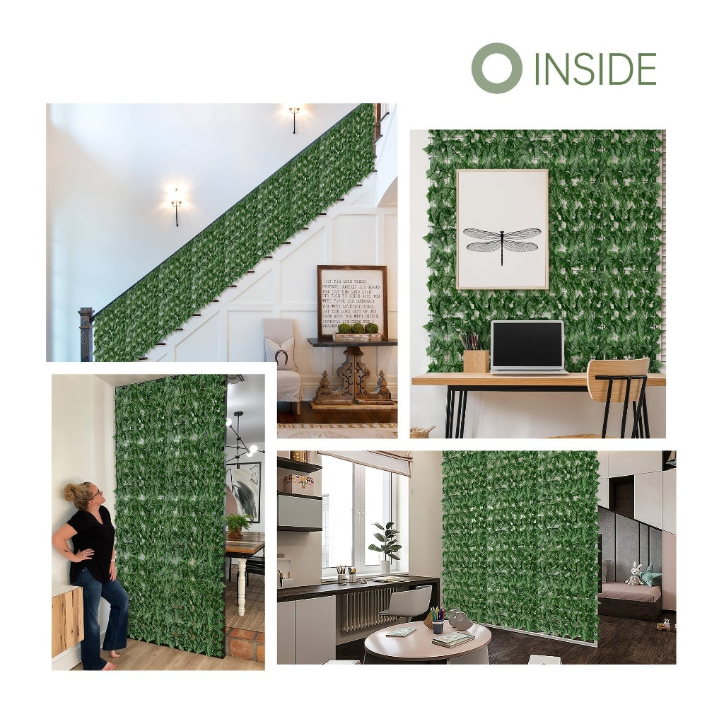 Artificial Ivy Privacy Fence Screen in 13 Size Options with Cuttable Green Leaf Panels for Patio or Balcony