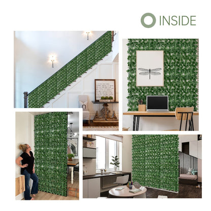 Artificial Ivy Privacy Fence Screen in 13 Size Options with Cuttable Green Leaf Panels for Patio or Balcony
