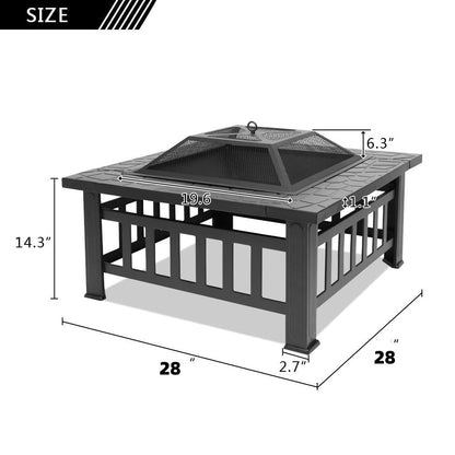 Fire Pit, Square Outdoor Metal BBQ Patio Backyard Camping Fireplace for Grilling, Camping and Outdoor Meals