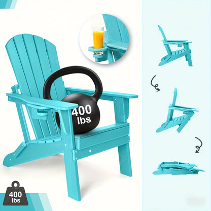 Folding HDPE Adirondack Outdoor Chair with Cup Holder in Four Colors and One-, Two- or Four-Piece Sets