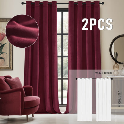 Velvet Room Darkening Curtains 2 Panels | Grommet Top Thermal Insulated Soundproof Blackout Curtains for Living Room Bedroom, Soft Solid Color Vintage Window Drapes