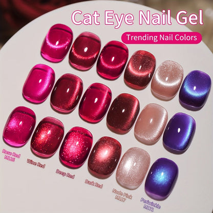 Gel Nail Polish 6-Color Berry Magnetic Cat-Eye Set in Frame Bottles with Plum-to-Magenta Shades