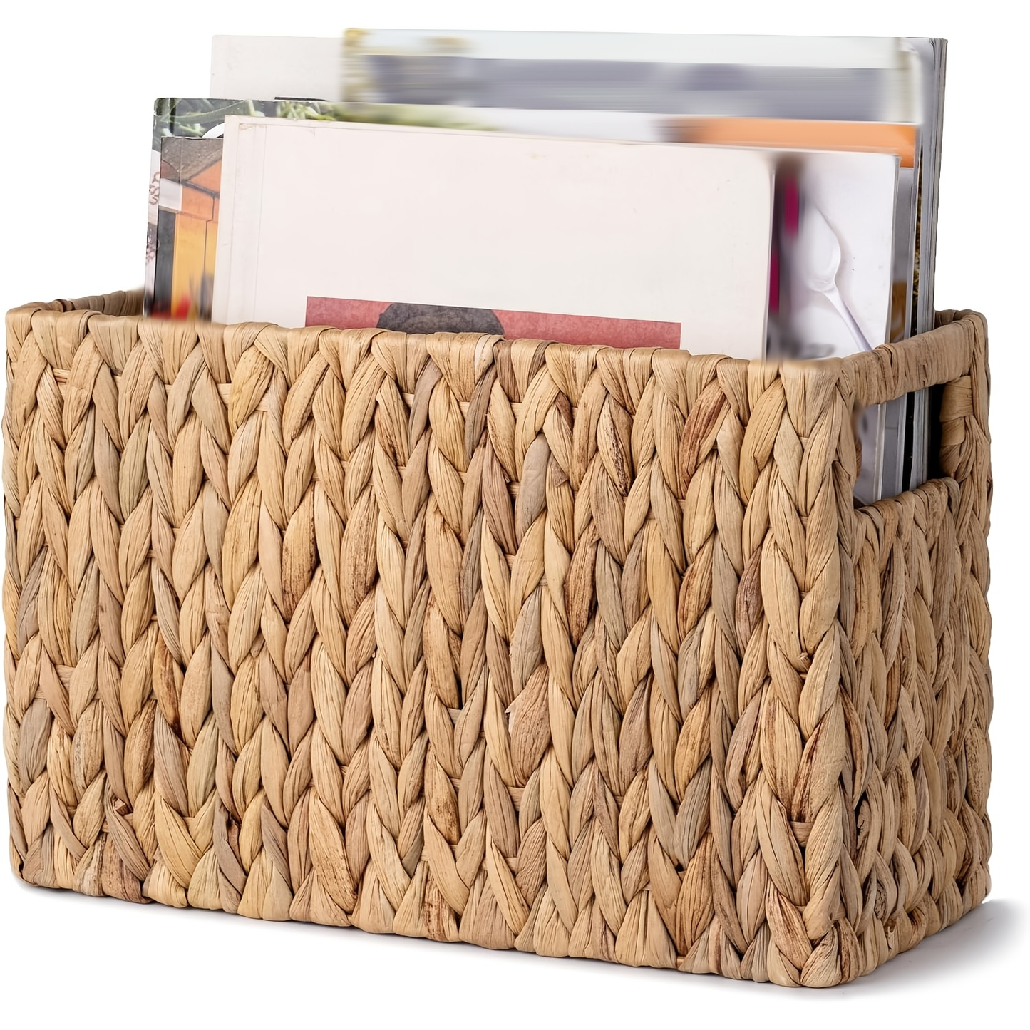Magazine Holder Basket - Hand Woven Water Hyacinth Wicker Organizer for Bathroom, Office, Living Room, Bedroom Storage & Boho Home Decor, 15x6x10in