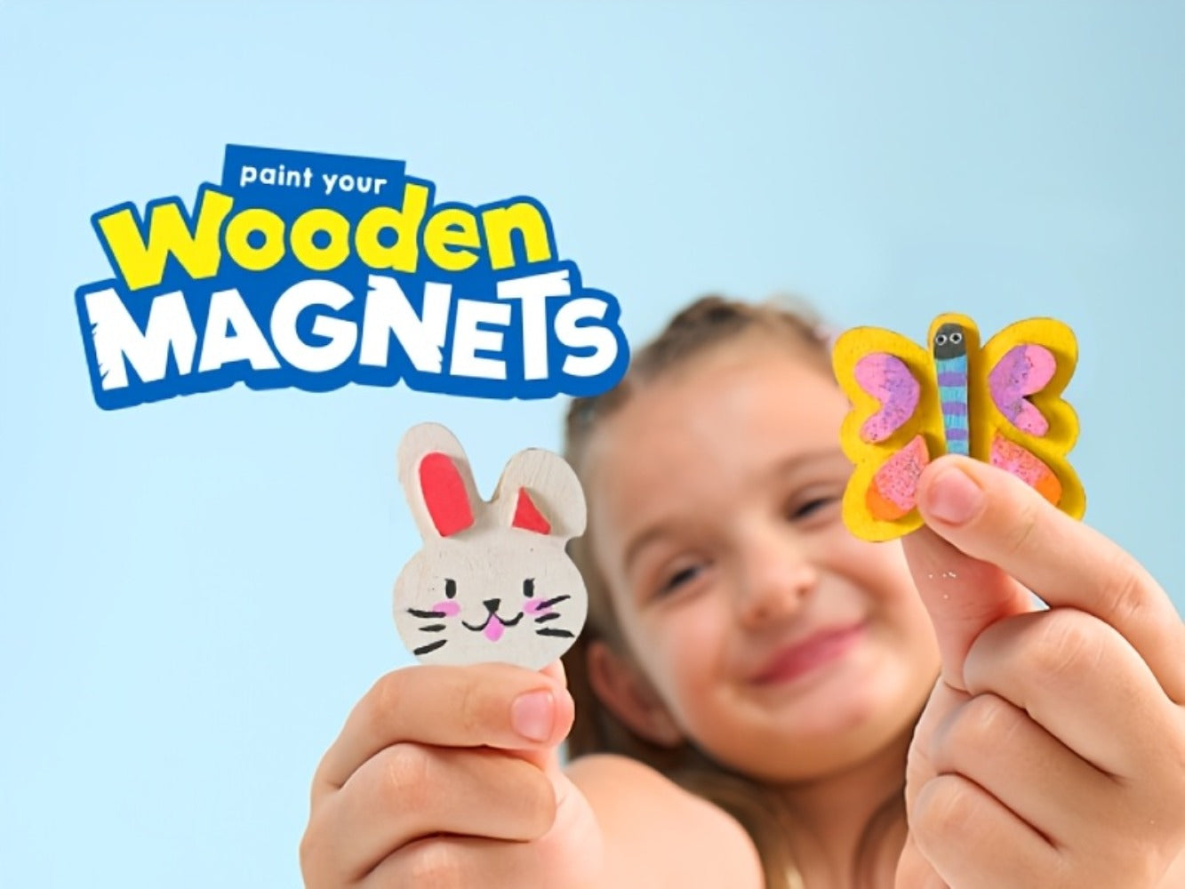 Wooden Magnet Painting Craft Kit, 12-Piece Nature Shape Set with Six Paint Tubs, Brushes and Glitter Pen
