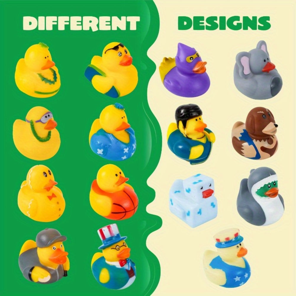 Party Favors Mini Rubber Ducks, 15-Piece Multicolor Assortment with Mesh Storage Bag and 2-Inch Size