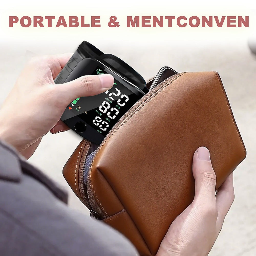 Blood Pressure Monitor for Wrist, Portable Black Digital Device with Large Display and One-Button Control