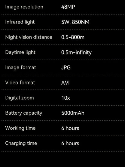 Black Digital Night Vision Binoculars with 4.5-Inch Screen, 10X Digital Zoom, Seven IR Levels and 5000mAh Battery