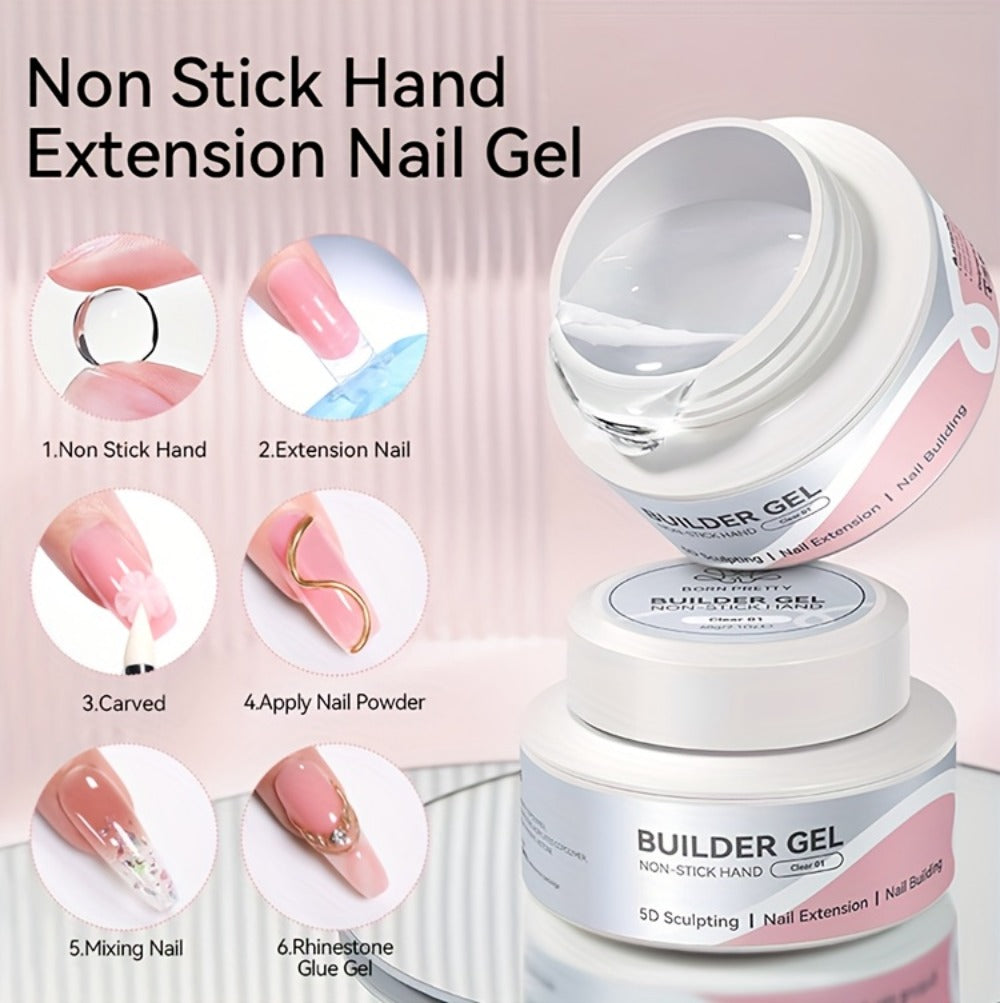 Builder Gel for Nail Extensions and 3D Sculpting, 60g Jar in Clear or Milky White for UV or LED Lamp Curing