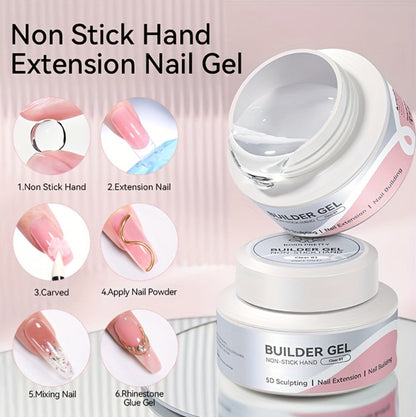 Builder Gel for Nail Extensions and 3D Sculpting, 60g Jar in Clear or Milky White for UV or LED Lamp Curing