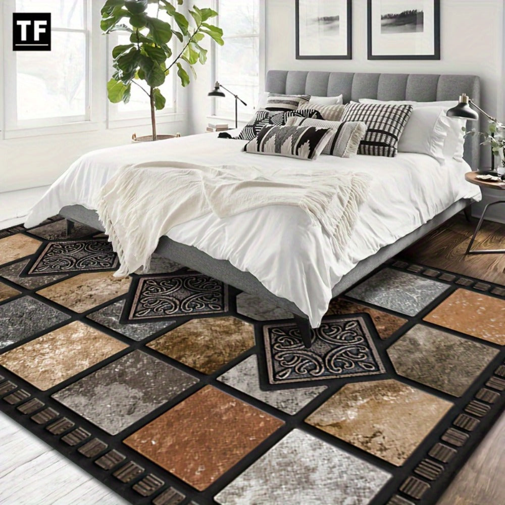Area Rug 56x80 Marble Tile Print with Soft Surface for Living Room, Bedroom or Covered Patio