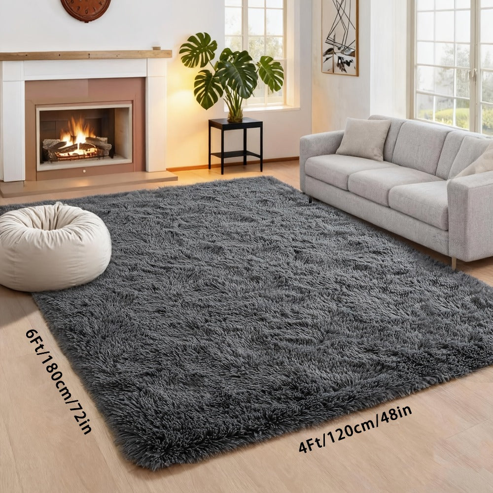 Area Rug, 4x6 Foot High-Pile Shaggy Indoor Carpet in Blue or Tie-Dye Rainbow Purple Color Options