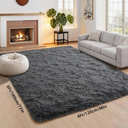 Area Rug, 4x6 Foot High-Pile Shaggy Indoor Carpet in Blue or Tie-Dye Rainbow Purple Color Options