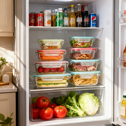Food Storage Containers 16-Piece Glass Set with Green Lids, Standard or Large Size and Microwave/Oven Use
