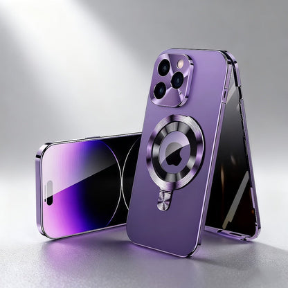 Phone Case Privacy Screen with Aluminum Alloy Frame, Rear Stand and MagSafe Support for iPhone 15 Pro