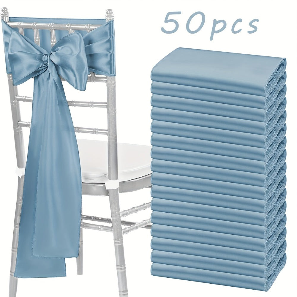 50-Piece Chair Sash Set in Light Golden, Green or Light Blue, 7 x 108-Inch Ribbons for Event Seating