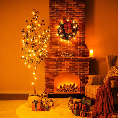 Slender Potted Olive Artificial Tree with Complete 4, 5, 6 and 7 ft Height Options and Faux Fruit Detail